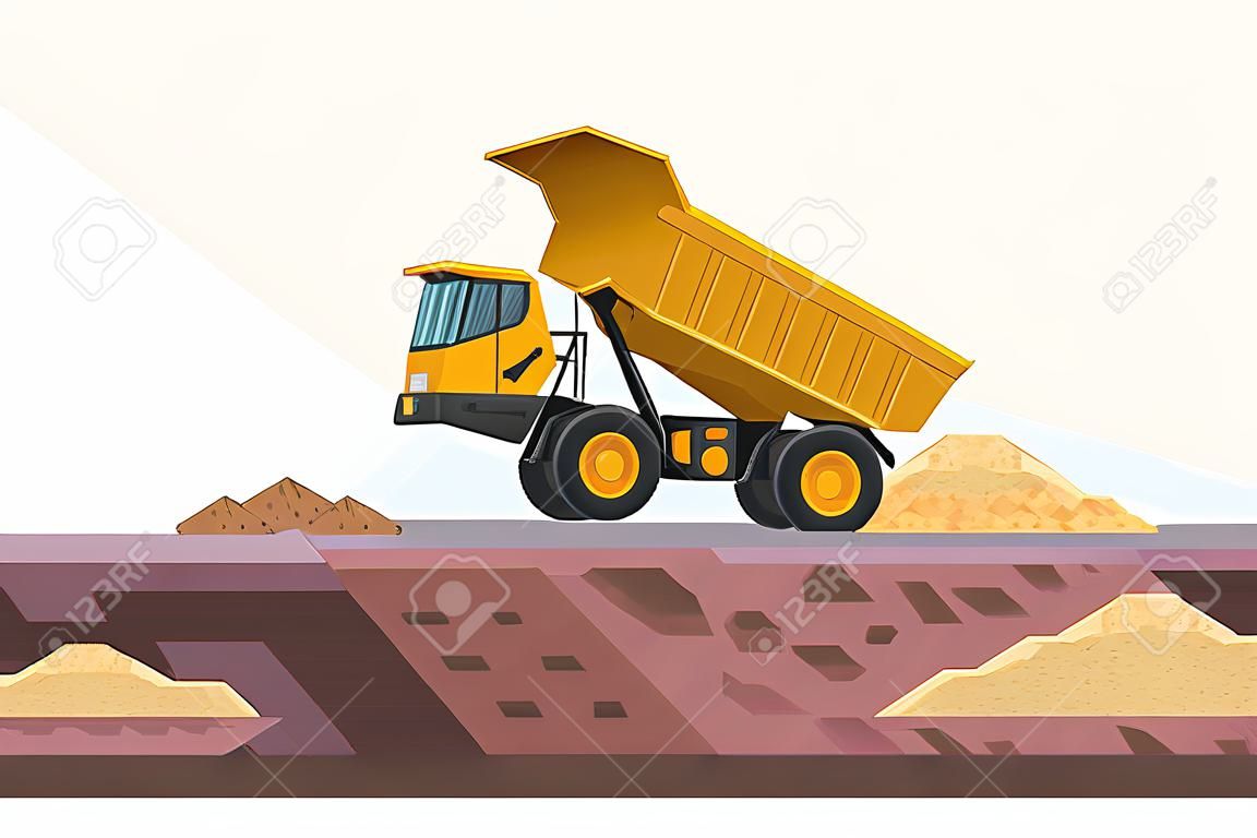 dump truck dumping construction and mining work waste with heavy machinery 3d