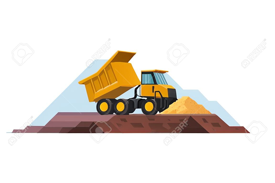 dump truck dumping construction and mining work waste with heavy machinery 3d