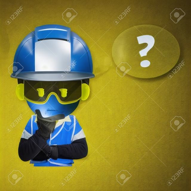 Engineer thinking and expressing doubt in a new industrial project. Worker with his personal protective equipment. Industrial safety and occupational health at work
