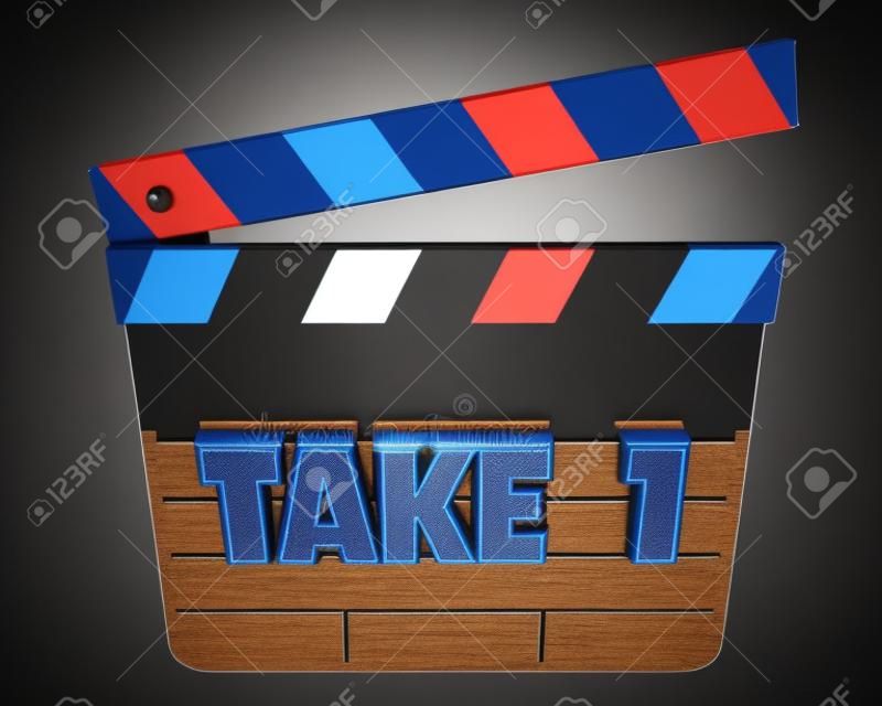 Take 1 One First Attempt Try Scene Movie Clapper Board 3d Illustration