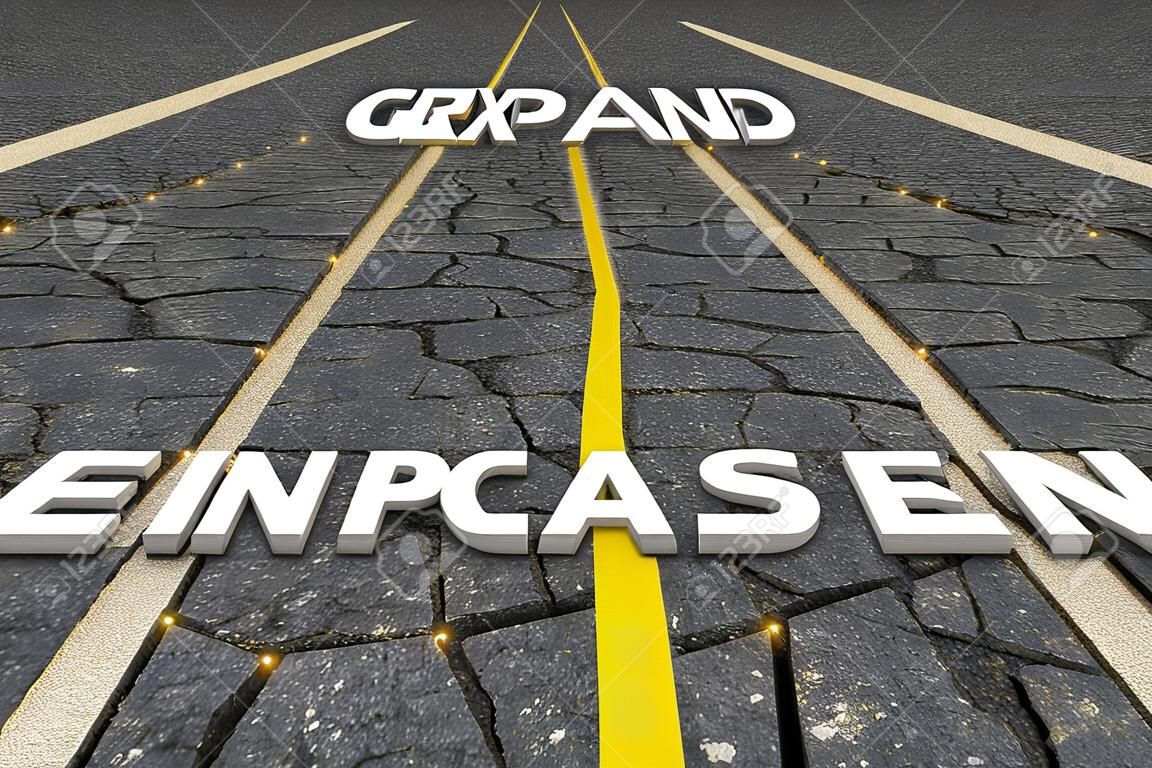 Expand Growing Increase Expansion Growth Road Word 3d Illustration
