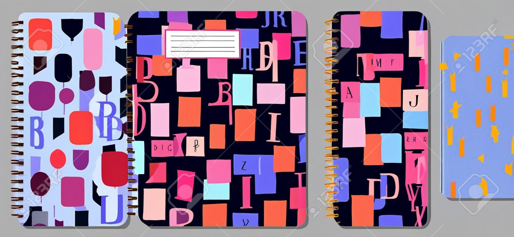 Notizbuch- und Tagebuch-Cover-Design für den Druck mit nahtlosem Muster inklusive. Für Hefte, Broschüren und Schule. Vektorillustrationsvorratvektor.