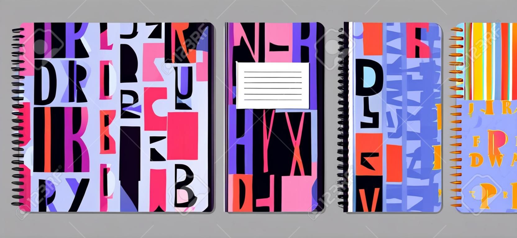 Diseño de portada de cuaderno y diario para imprimir con patrón sin costuras incluido. Para folletos y cuadernos escolares. Vector stock vector ilustración.