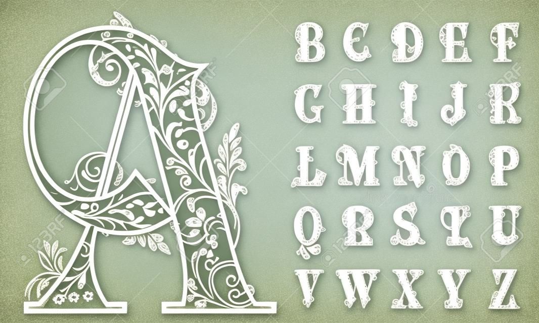 Vintage floral alfabeto conjunto ilustração vetorial