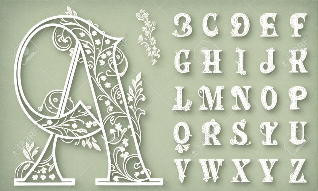 Vintage floral alfabeto conjunto ilustração vetorial