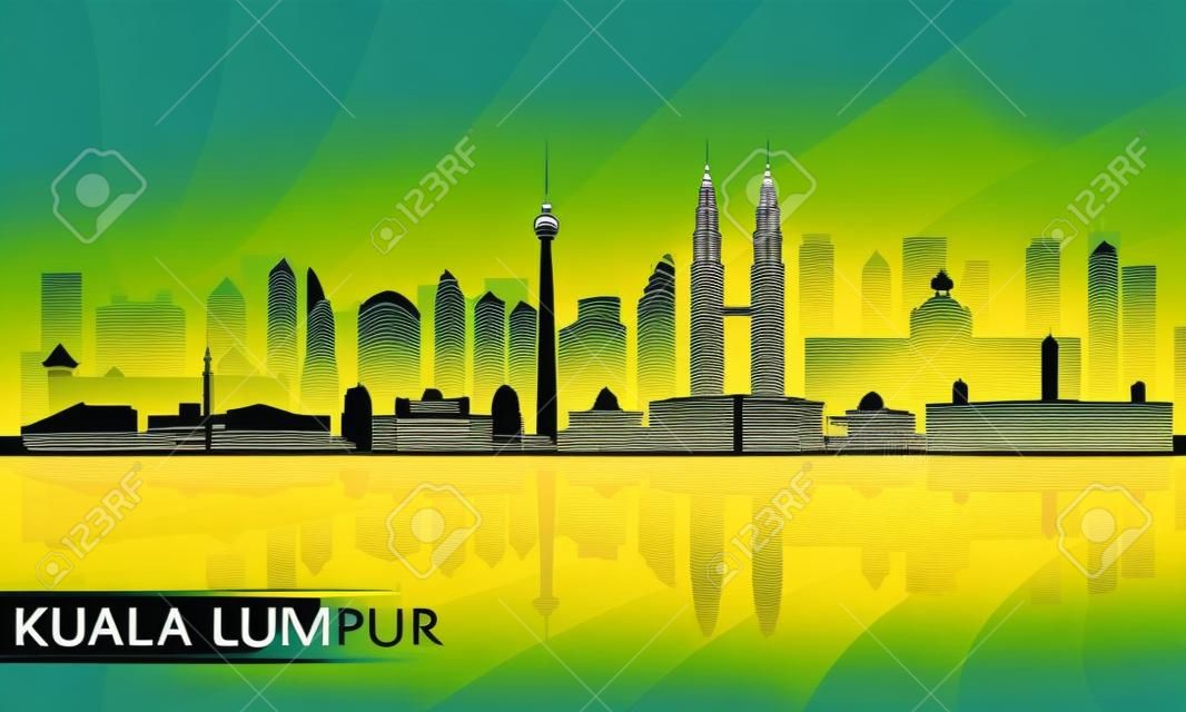 Kuala Lumpur şehir manzarası siluet ayrıntılı. Vector illustration