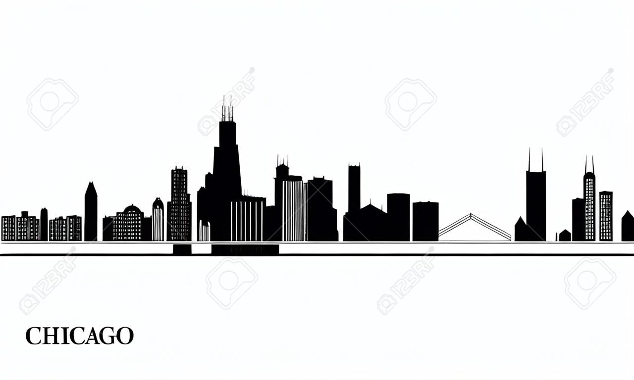 シカゴ市のスカイラインシルエット背景。