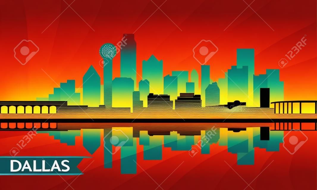 達拉斯城市天際線輪廓的背景，矢量插圖