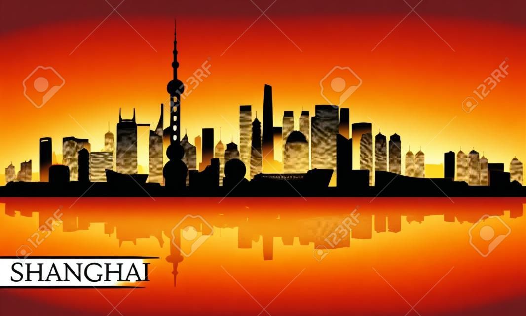Shanghai panoramę miasta sylweta tła, ilustracji wektorowych