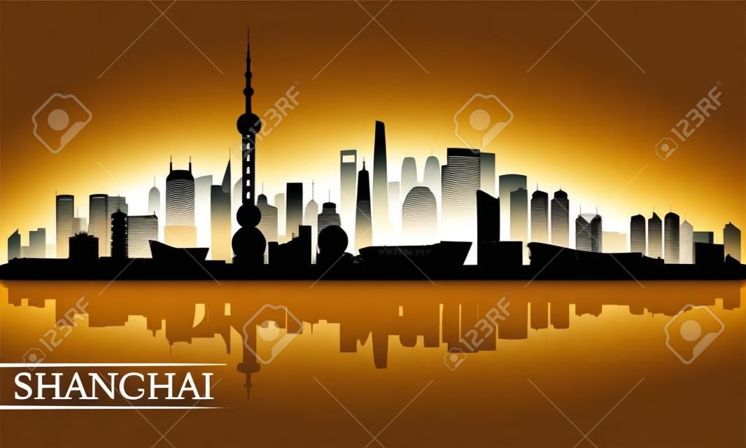 Шанхай город небоскребов силуэт фон, векторные иллюстрации