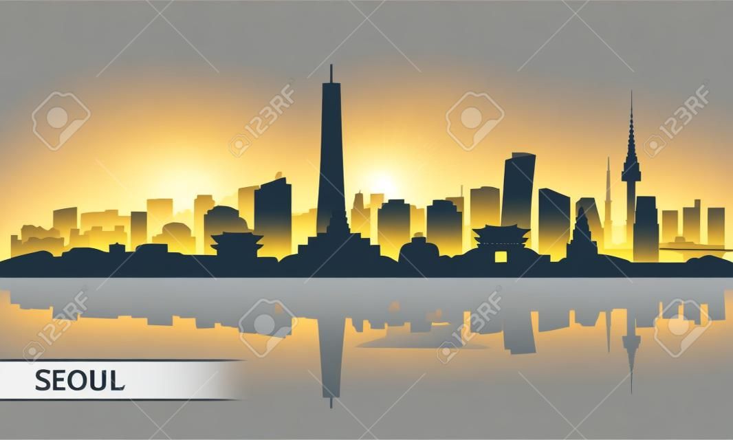 Priorità bassa della siluetta dell'orizzonte della città di Seoul, illustrazione vettoriale
