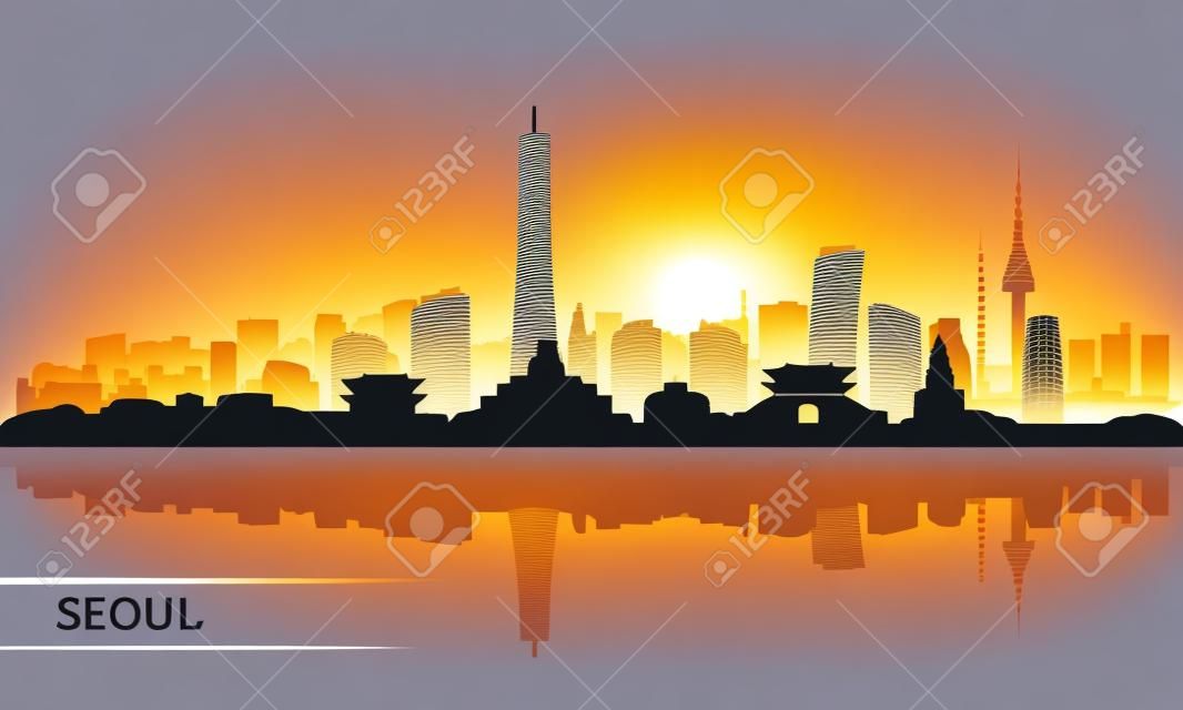 Seul panoramę miasta sylwetka tło, ilustracji wektorowych