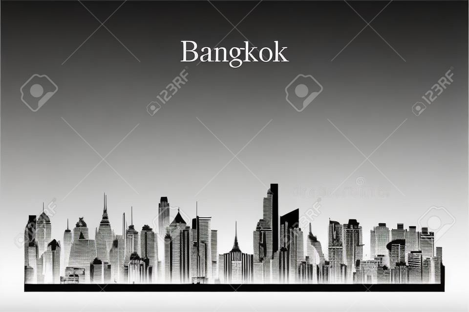 Bangkok city skyline silhouette in grayscale vector illustration