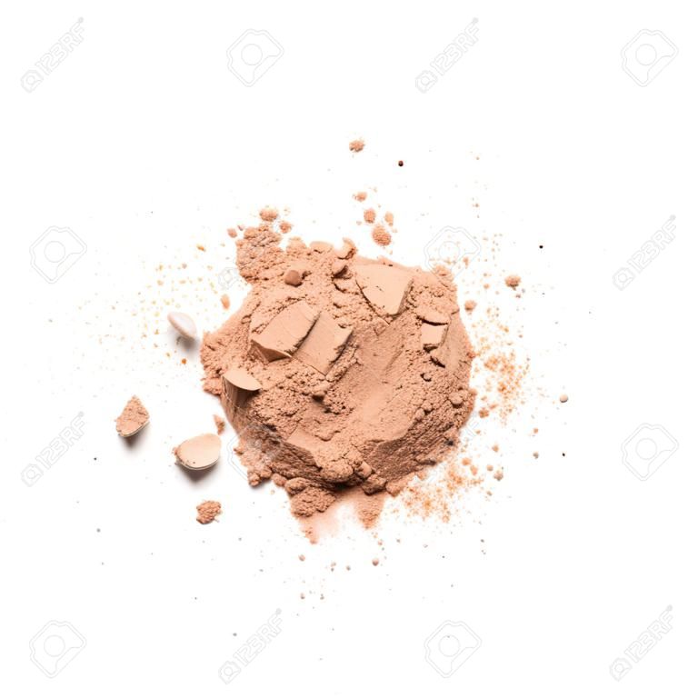 Polvo facial estrellado beige para maquillaje como muestra de producto cosmético, aislado sobre fondo blanco - Imagen
