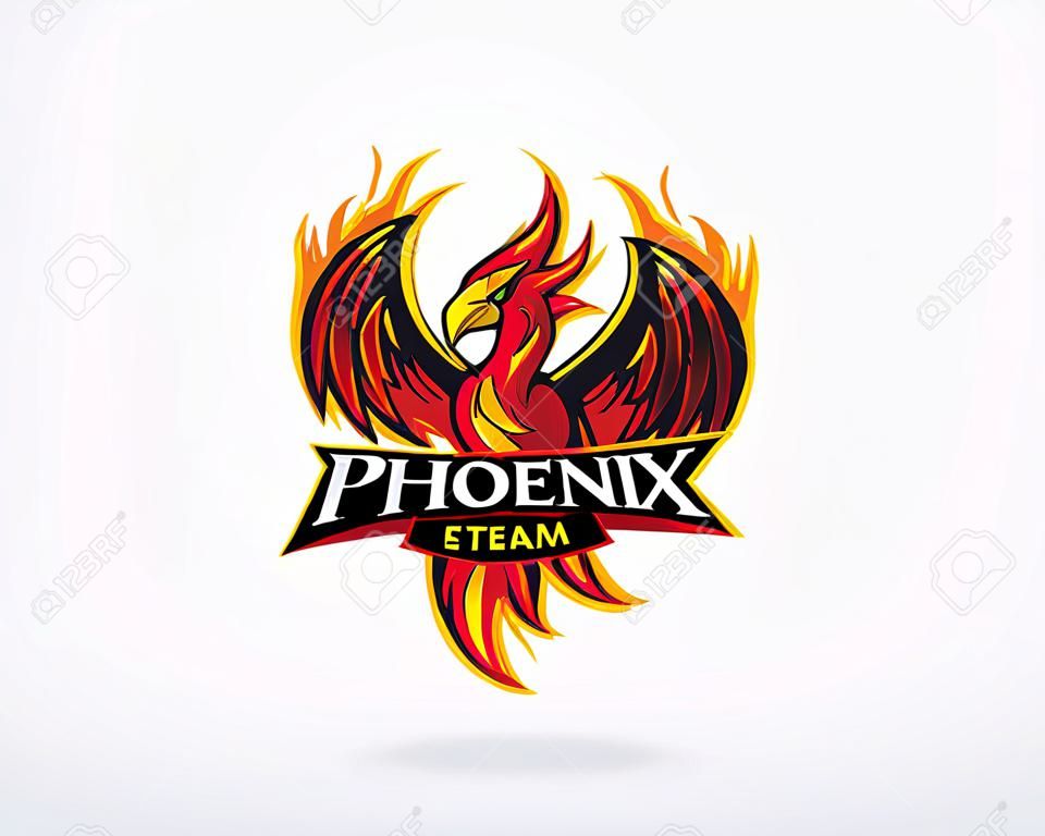 Phoenix e-sport en sport stijl mascotte logo design. Rode Phoenix voor esport en sport mascotte logo