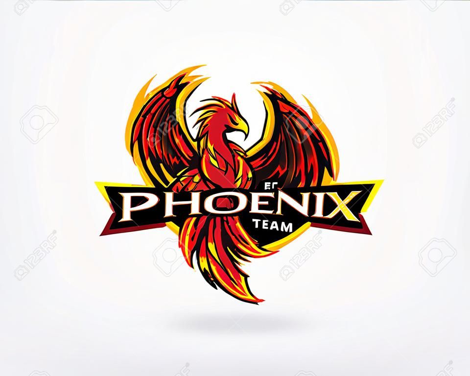 Phoenix e-sport en sport stijl mascotte logo design. Rode Phoenix voor esport en sport mascotte logo
