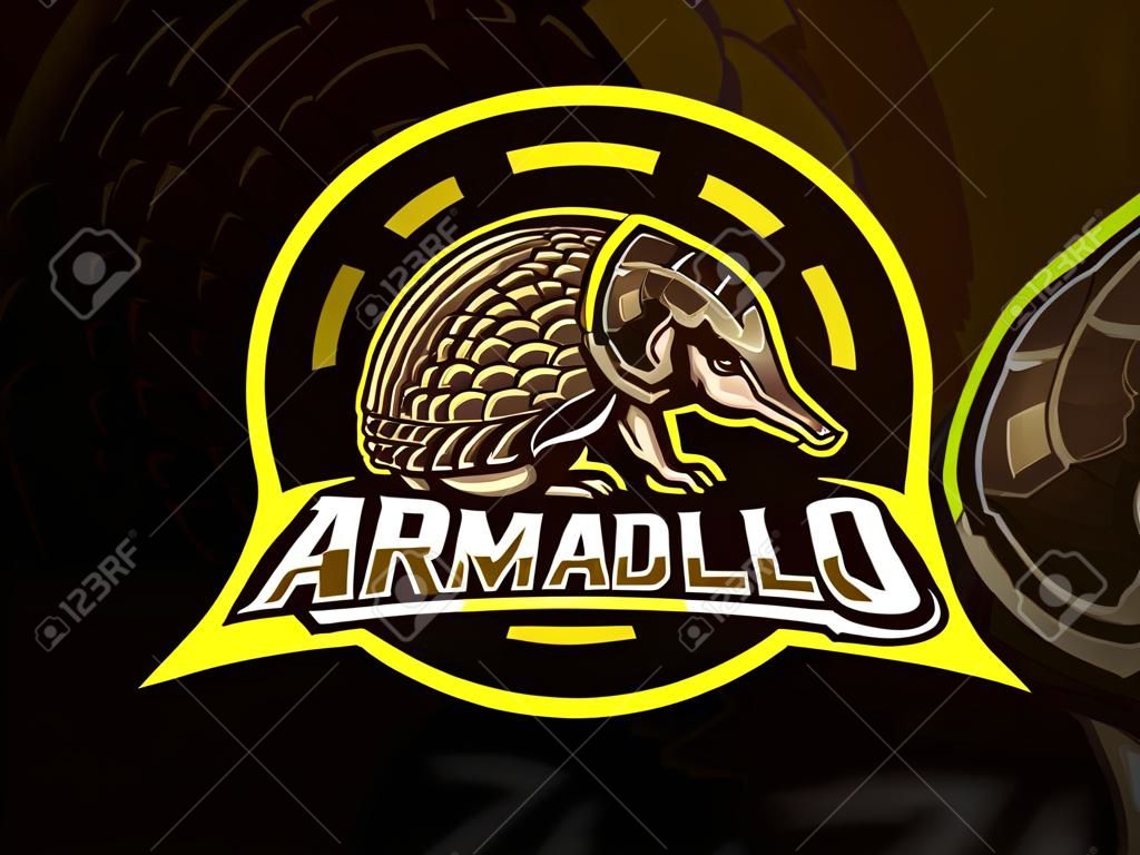 Armadillo mascot sport logo design. Placental mammal mascot vector illustration logo. Wild armored armadillo mascot design, Emblem design for esports team. Vector illustration