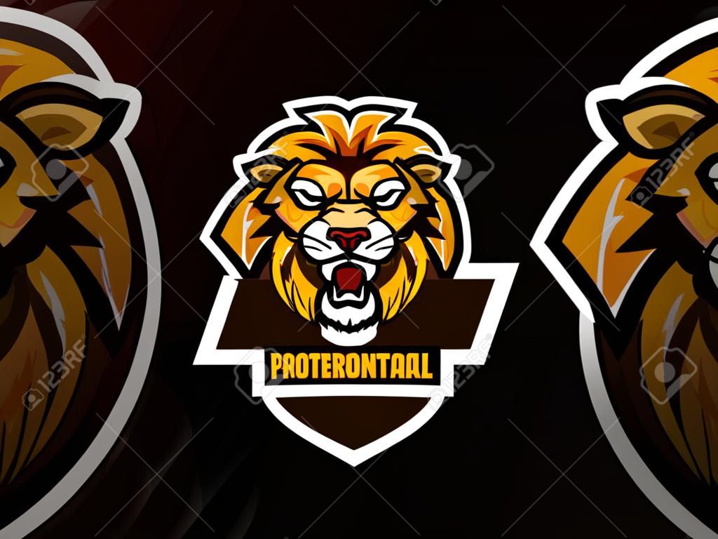 Lion head mascot sport logo design. American football mascot vector illustration logo. Lion bit the ball, Emblem design for sports team and competition. Vector illustration