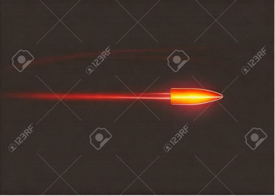 A flying bullet with a fiery trace. Isolated on a transparent background. Vector illustration