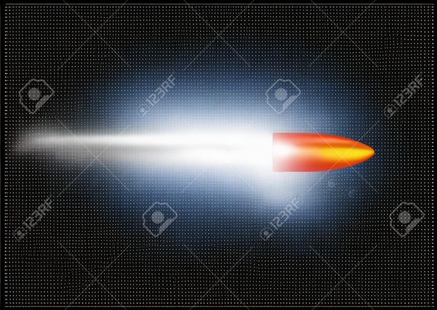 A flying bullet with a fiery trace. Isolated on a transparent background. Vector illustration