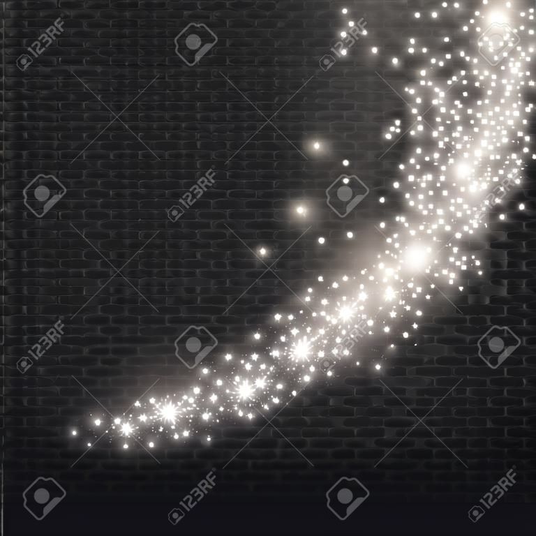 Dust white. White sparks and golden stars shine with special light. Vector sparkles on a transparent background. Christmas abstract pattern.