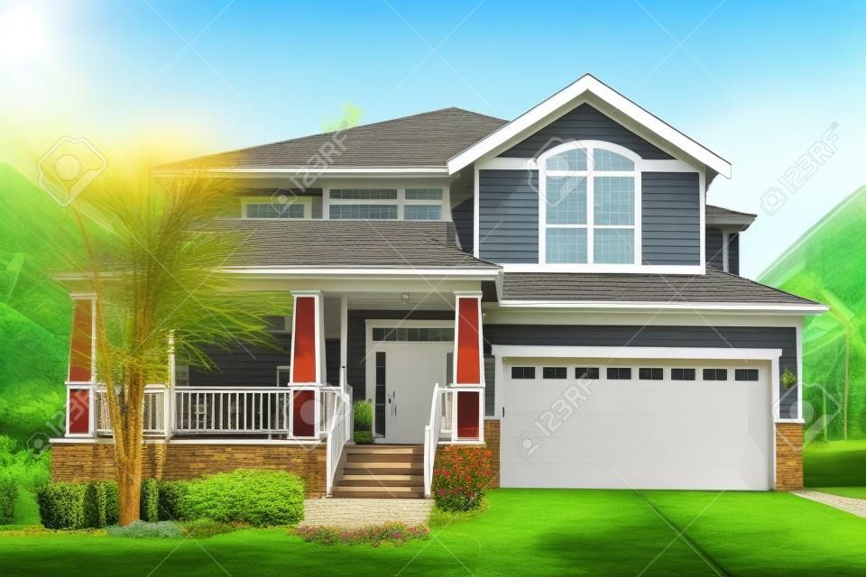 Large new house with sunny happy landscape