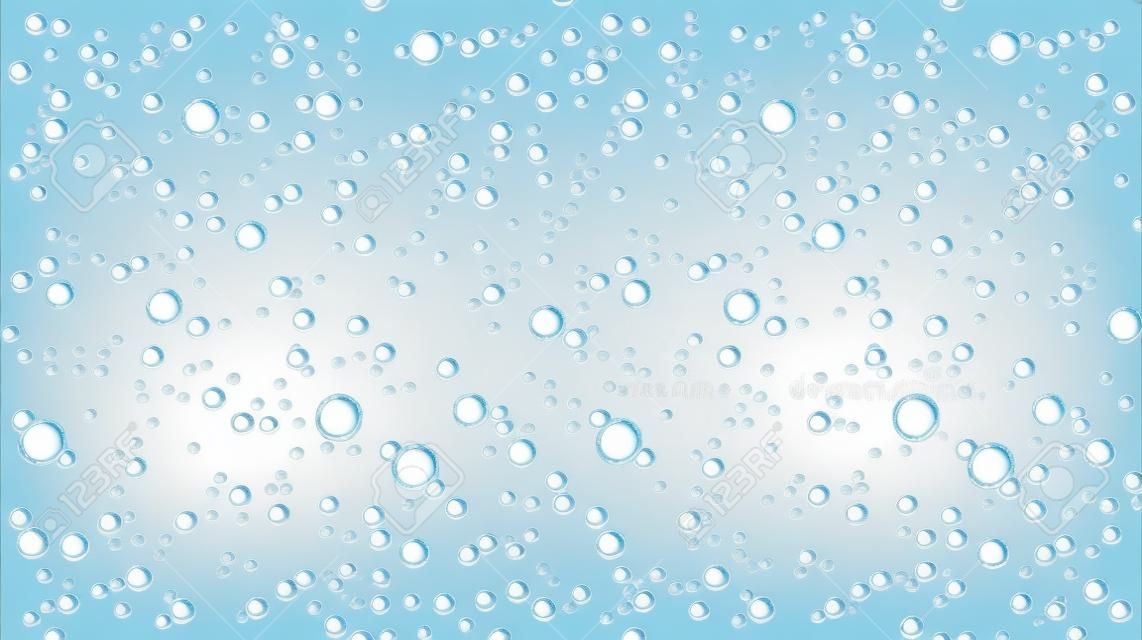 L'acqua realistica di vettore, la soda, bevanda gassosa trasparente con le bolle si chiude sull'illustrazione.