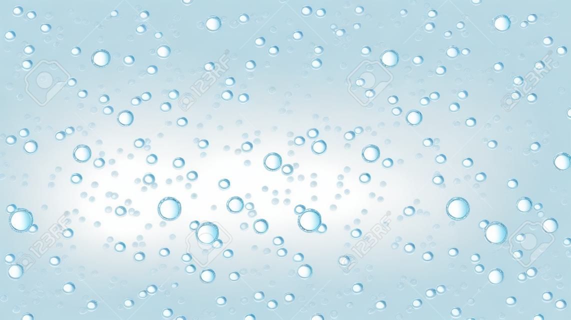 Vector realistic water, soda, transparent carbonated drink with bubbles close up illustration.