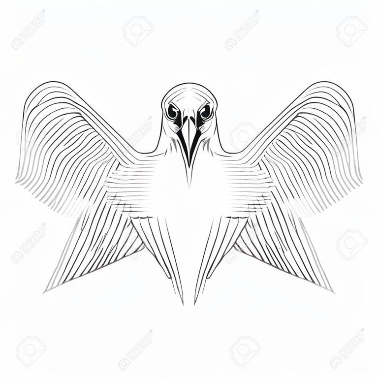 Bird American Eagle made from black lines on white background. Logo concept design, vector template for print, tatoo, team badge. Vector illustration .