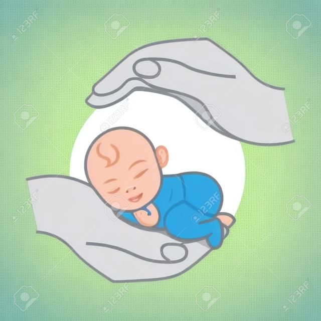 Neugeborenes. Asiatisches Baby. Schutz Und Pflege Für Babys. Logo