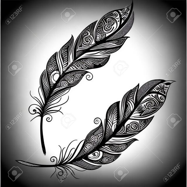 Vector Peerless Dekoratív Feather, Tribal design, Tattoo