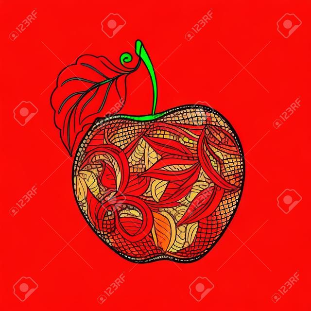 Vettore colorato di rosso Contour Apple. Hand Drawn Fruit Arte contemporanea