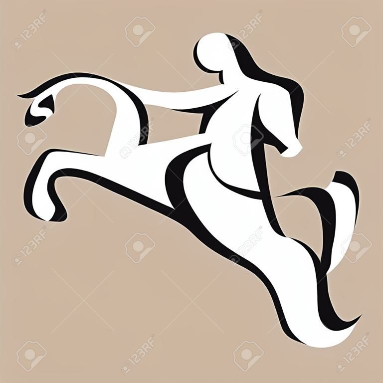 Sport equestre. Un logo di un cavallo e un cavaliere.