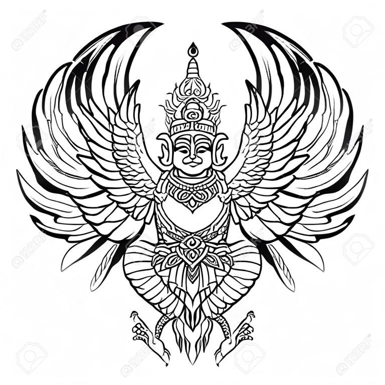 Garuda, bird of Vishnu. Vector illustration isolated