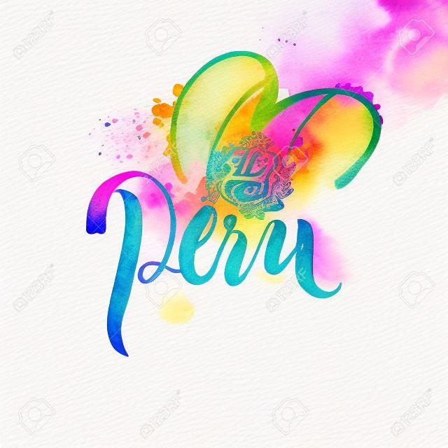 Peru mão lettering e aquarela colorida
