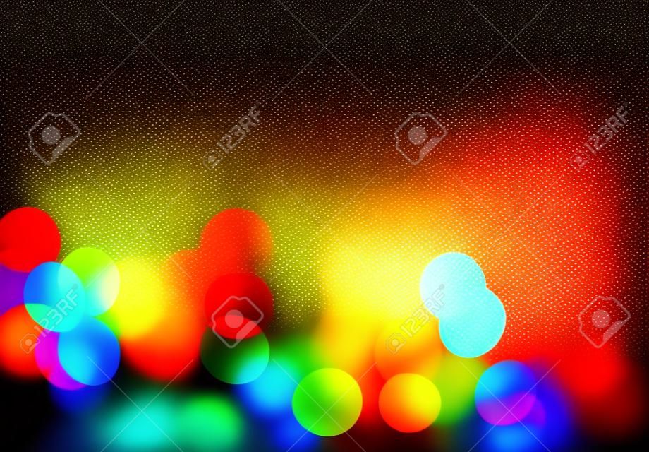 Fundo abstrato festivo com bokeh luzes e estrelas desfocadas