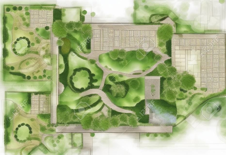 景觀設計師設計的中國傳統園林的計劃。