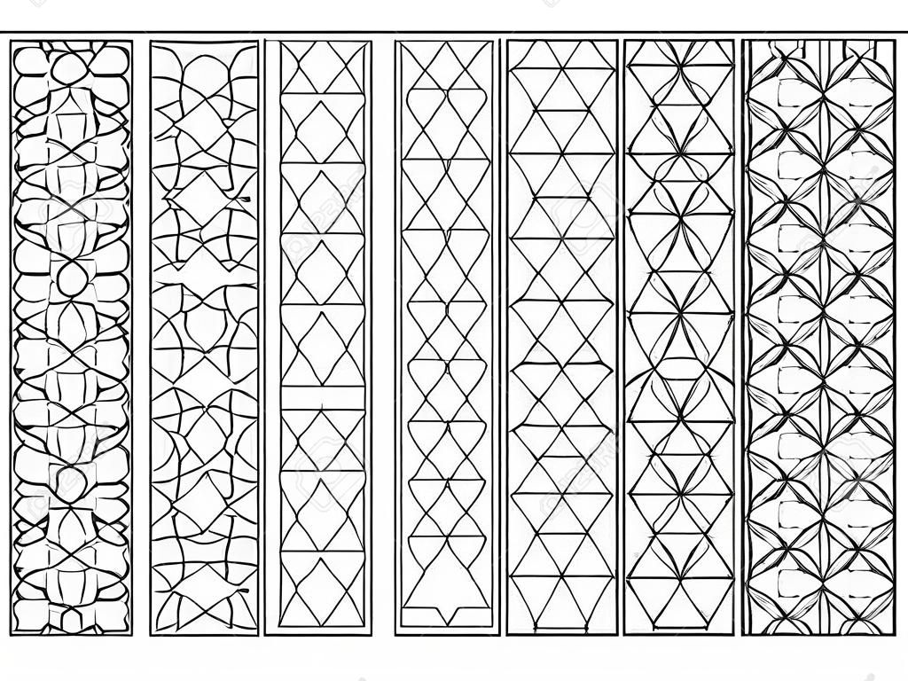 Morocñan mosaic bookmarks in black and white, adult coloring page