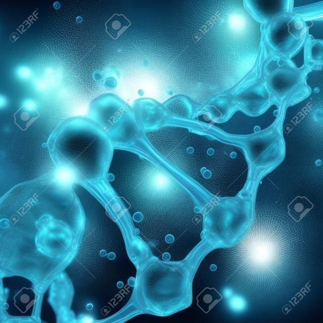 Fondo de la ciencia con moléculas de ADN de agua en gris. Representación 3D