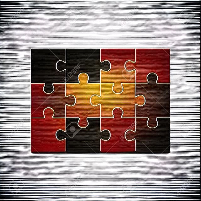 Jigsaw puzzle vektörü, boş basit bir şablon 4x3, oniki adet