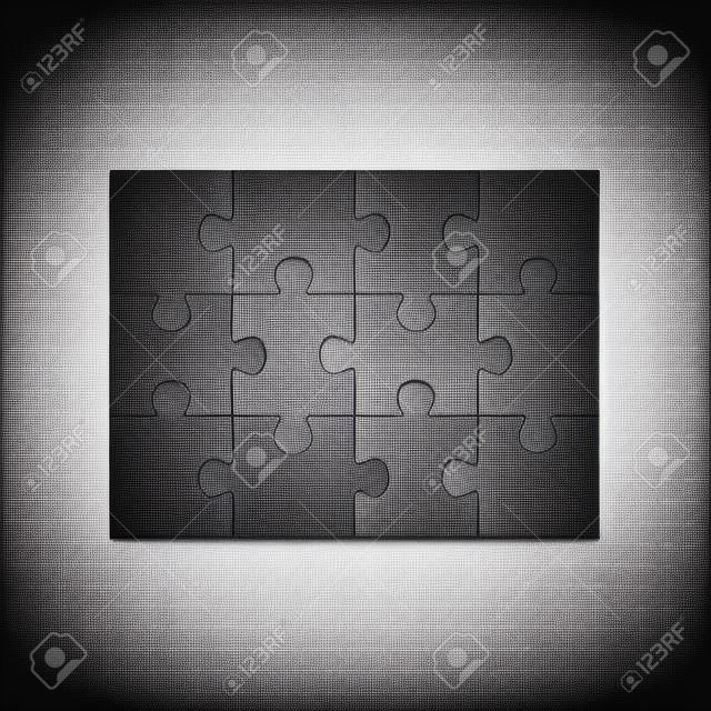 Jigsaw puzzle vektörü, boş basit bir şablon 4x3, oniki adet