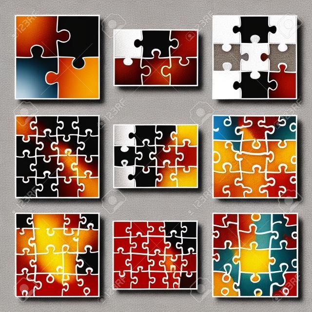 Rompecabezas nueve plantillas vector conjunto de diferentes piezas sencillas en blanco