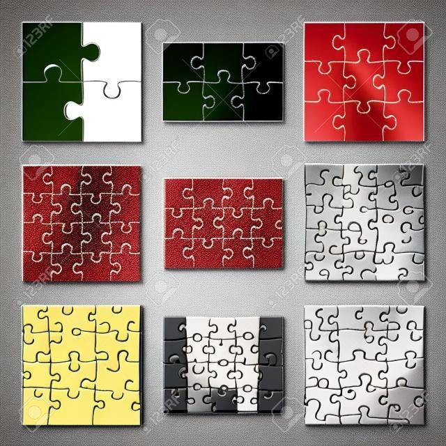 Quebra-cabeça nove modelos vetoriais conjunto de diferentes peças simples em branco