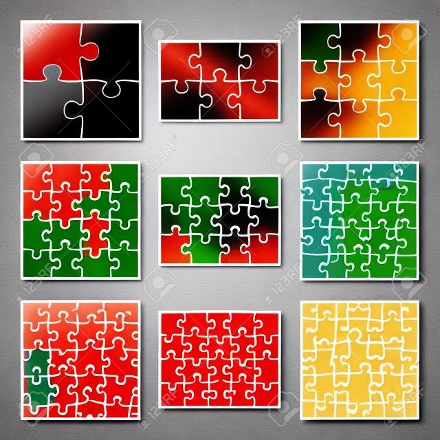 Rompecabezas nueve plantillas vector conjunto de diferentes piezas sencillas en blanco