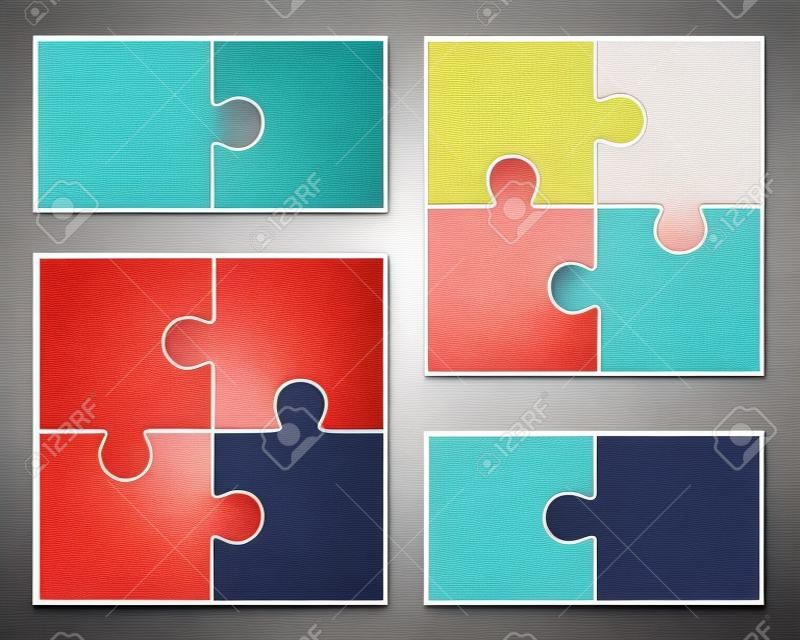Jigsaw Puzzle-Vektor, leere einfache Vorlagen, vier Stücke, zwei Elemente