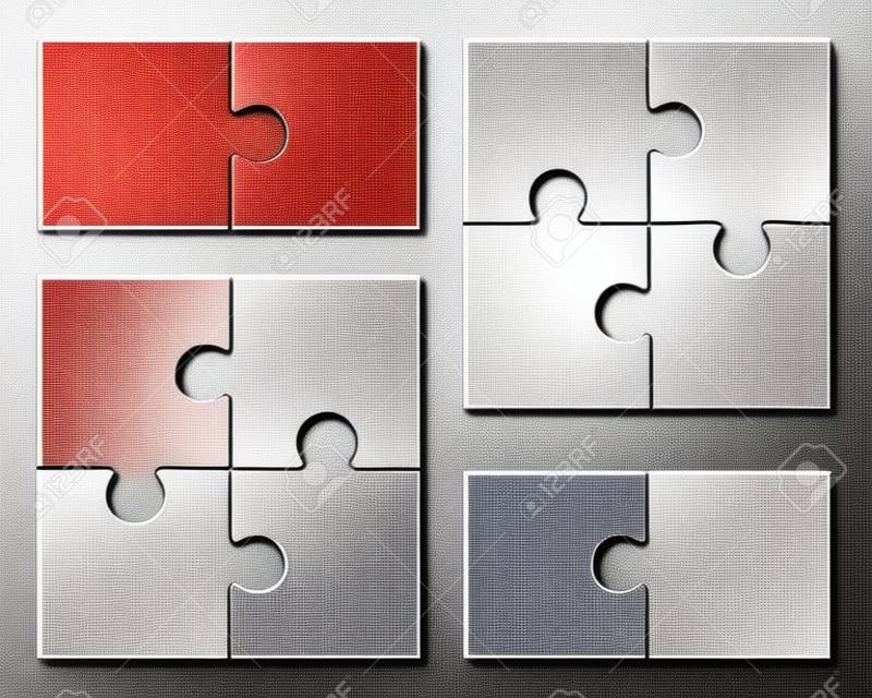 Jigsaw Puzzle-Vektor, leere einfache Vorlagen, vier Stücke, zwei Elemente