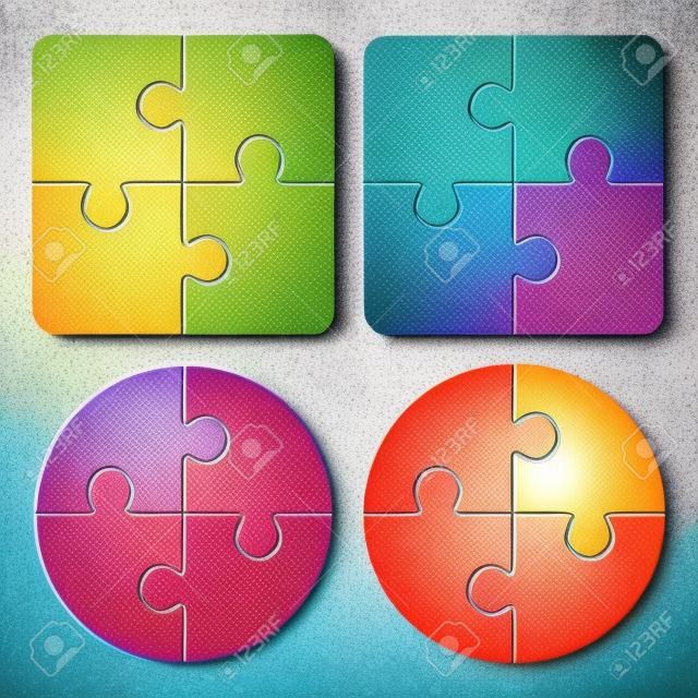 Colorful jigsaw puzzle vector, four pieces isolated