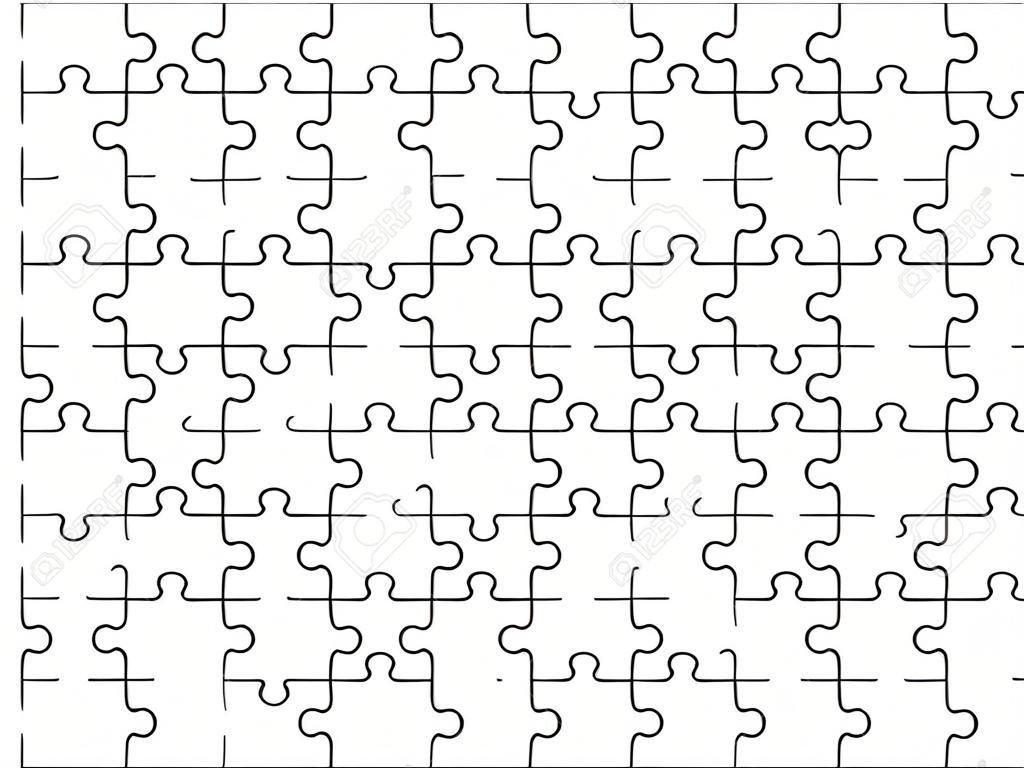 Jigsaw puzzle modelo em branco 6x8 elementos, quarenta e oito peças de quebra-cabeça. Ilustração vetorial.