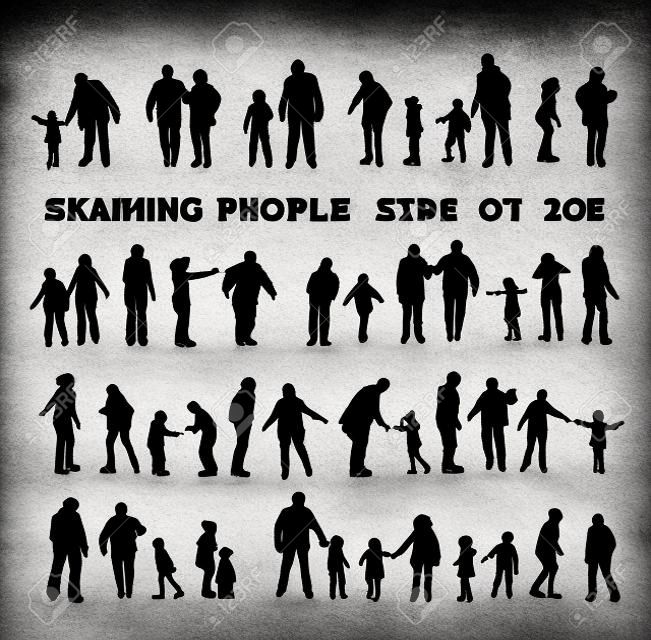 Skating Menschen Silhouetten auf der Eisbahn