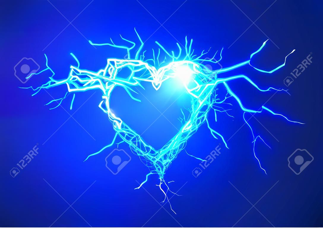Human heart. Electric lights effect background.